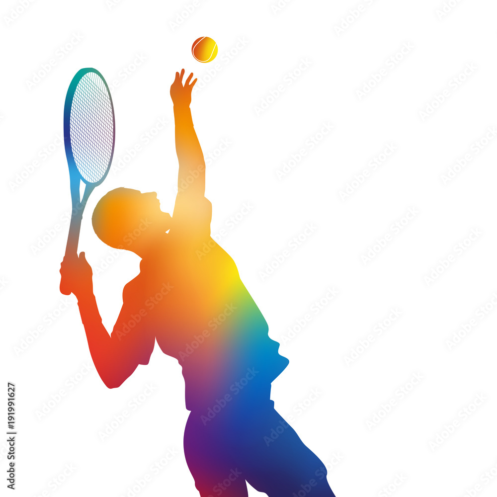 tennis - tennisman - service - silhouette - affiche - fond - sport -  arrière plan - raquette - balle - match Stock Vector | Adobe Stock