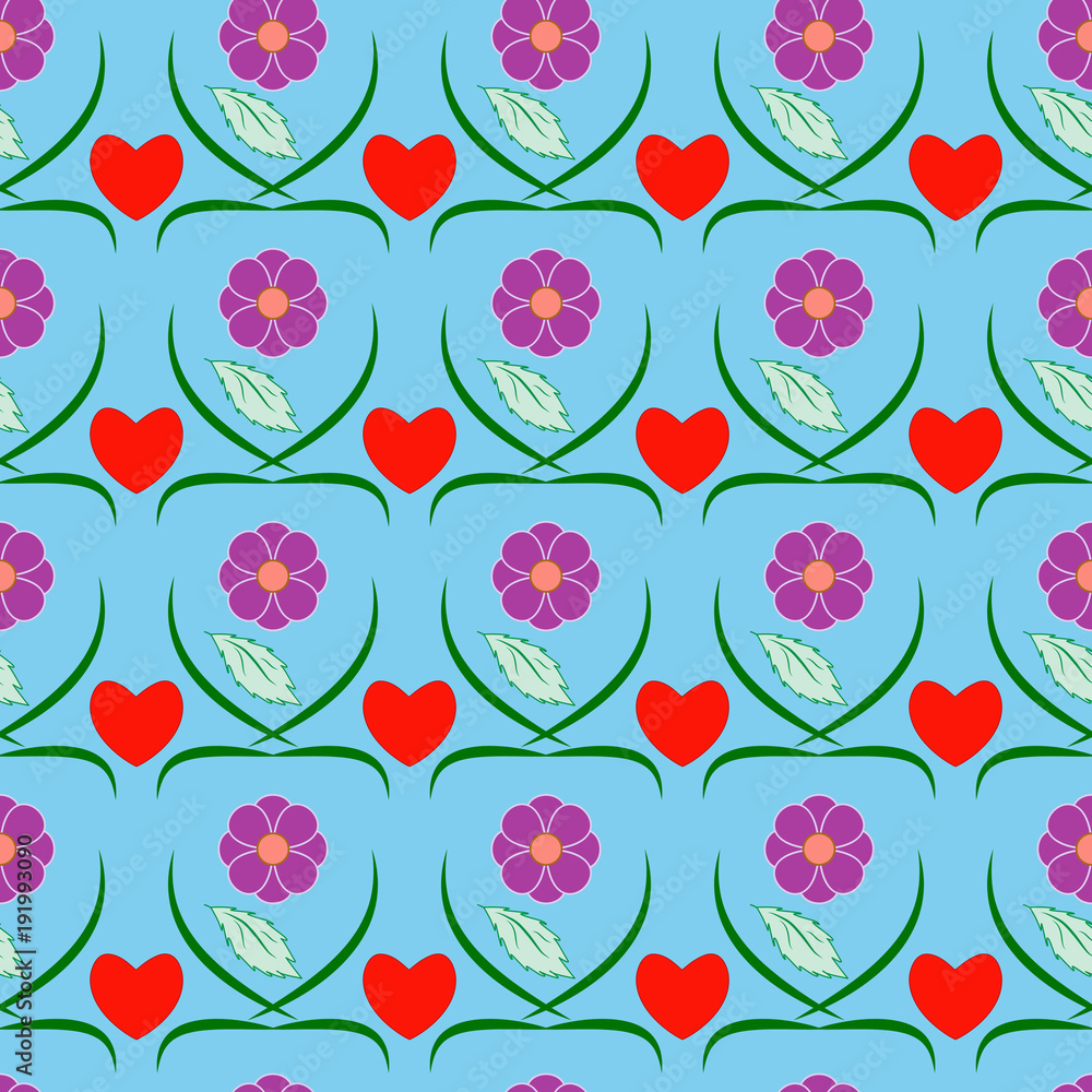 Heart and flower seamless pattern