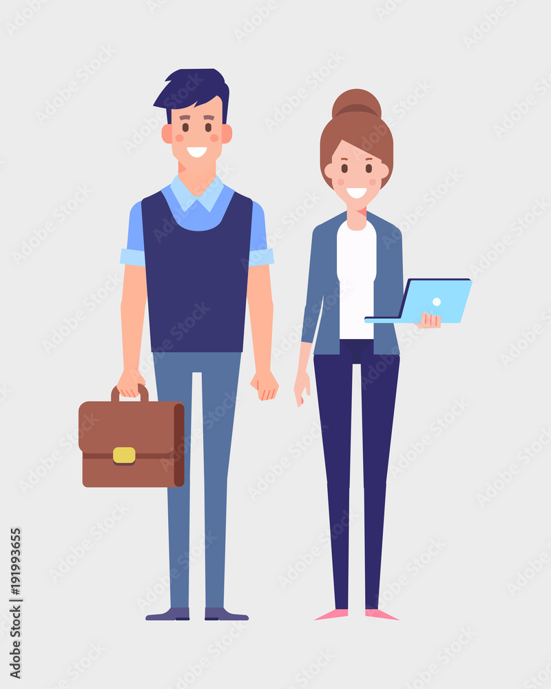 Obraz premium Business people couple. Man and woman. Cartoon style, flat vector illustration.