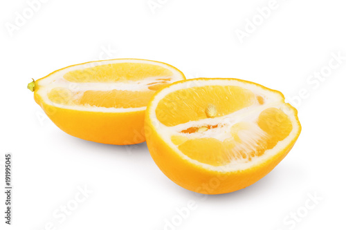 whole and half lemon fruit isolated on white background