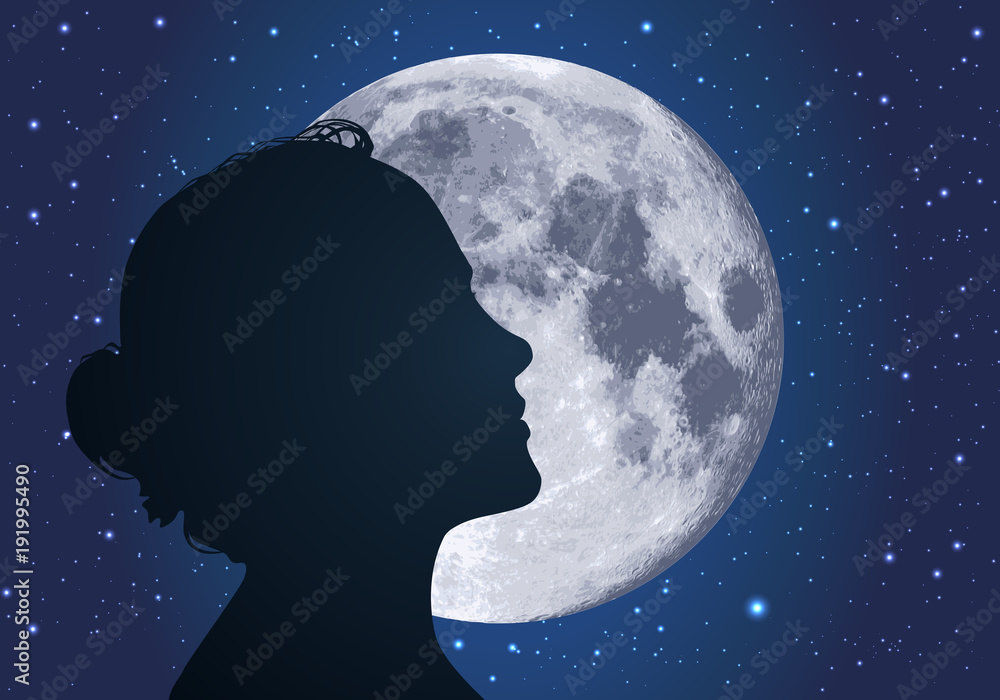 femme - lune - clair de lune - profil - symbole - visage - beauté -  silhouette - féminin Stock Vector | Adobe Stock