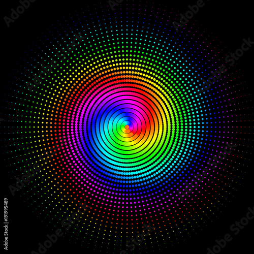Colorful background in the form of colored balls of swirling tunels on a black background
