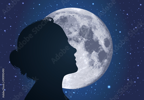 femme - lune - clair de lune - profil - symbole - visage - beauté - silhouette - féminin