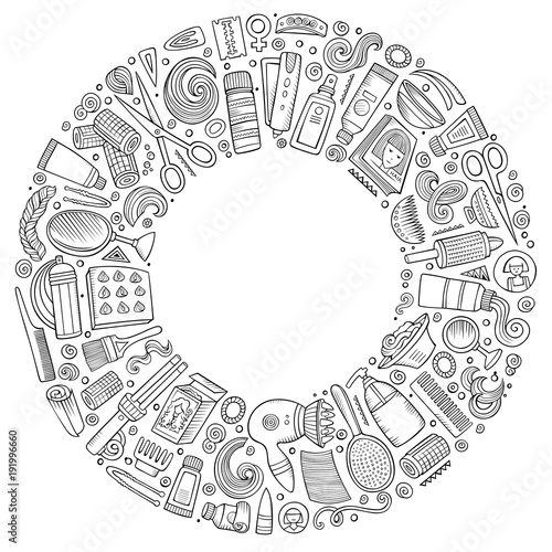 Vector set of Hair salon cartoon doodle objects