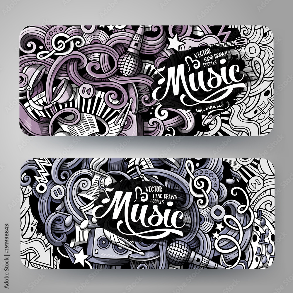 Cartoon monochrome vector doodles Music corporate identity