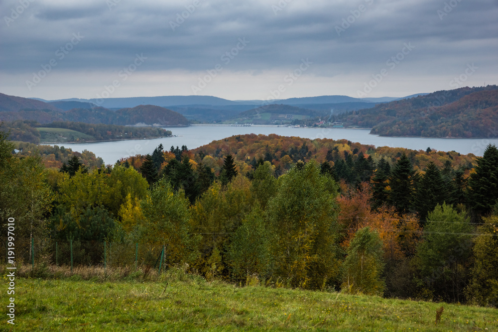 Lake Solinskie from Zawoz village, Bieszczady, Poland