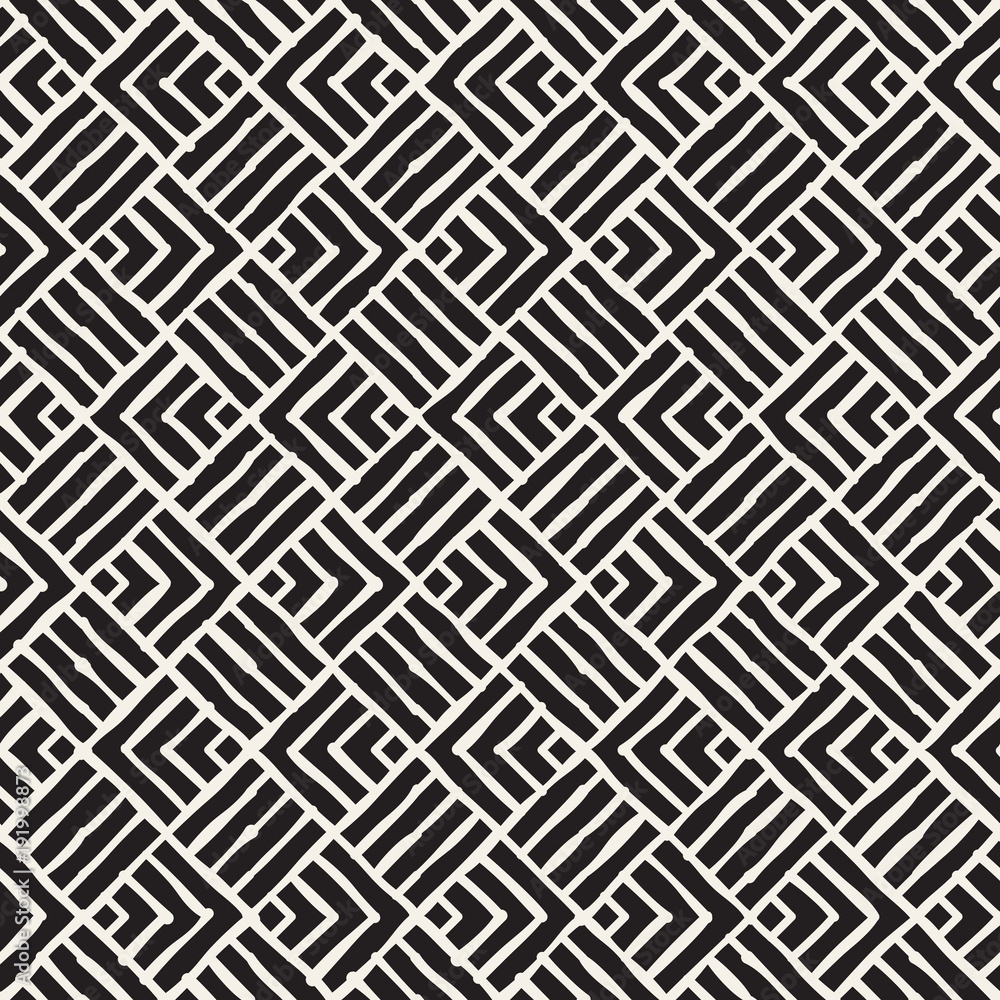 Seamless abstract hand drawn pattern. Vector freehand lines background texture. Ink brush strokes geometric design.