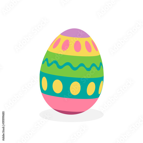 Colorful painted traditional easter egg, vector graphic illustration. 3D easter egg object with shadow, isolated.