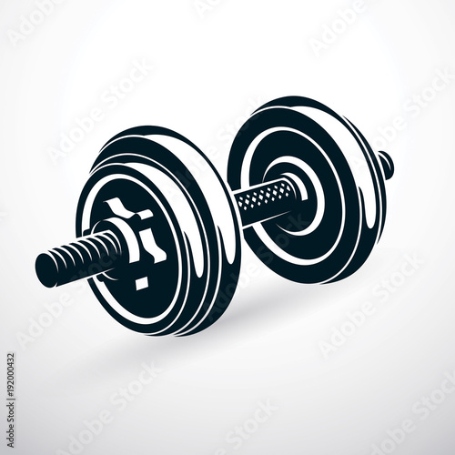 Dumbbell vector illustration isolated on white with disc weight. Sport equipment for power lifting and fitness training.