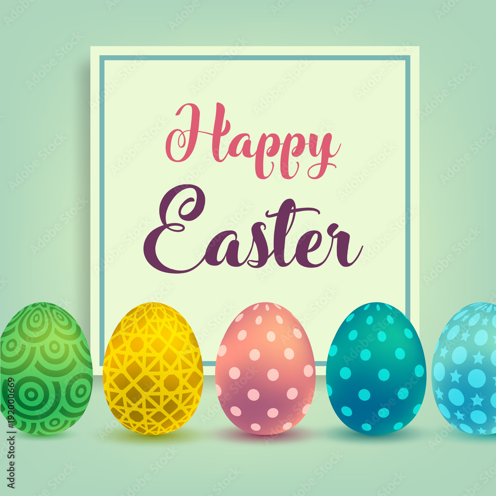 Happy Easter background template with beautiful camomiles and eggs