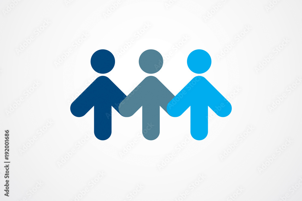 Teamwork businessman unity and cooperation concept created with simple geometric elements as a people crew. Vector icon or logo. Friendship dream team, united crew blue design. Teamwork businessman unity and cooperation concept created with simple geometric elements as a people crew. Vector icon or logo. Friendship dream team, united crew blue design.