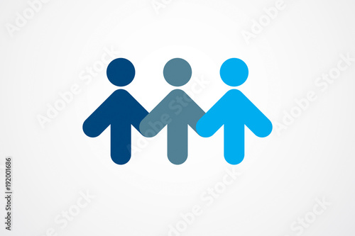 Teamwork businessman unity and cooperation concept created with simple geometric elements as a people crew. Vector icon or logo. Friendship dream team, united crew blue design.
