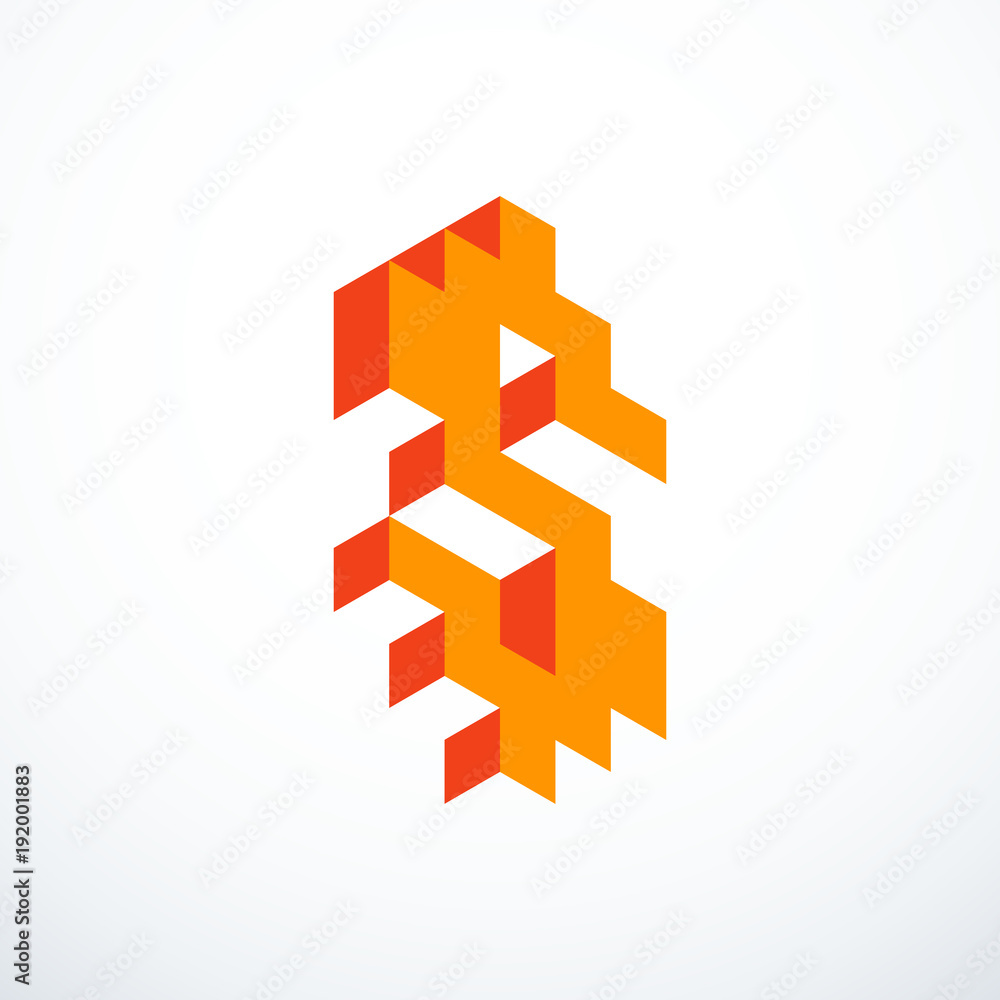 Dollar isometric pixel icon. Vector illustration