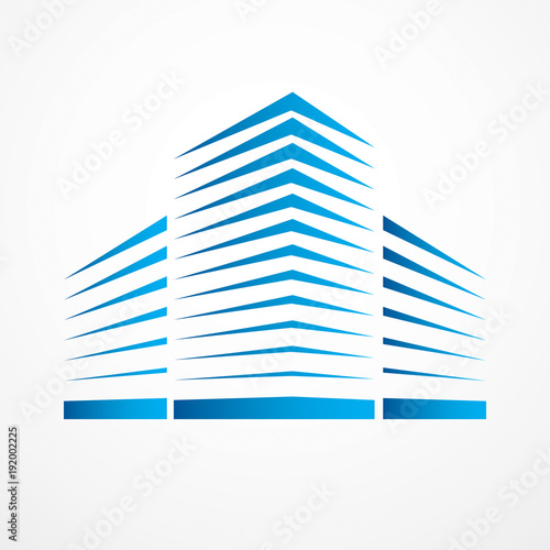 City building business financial office vector design. Futuristic architecture illustration. Real estate realty office center design. 3D futuristic facade in big city. Can be used as a logo or icon.
