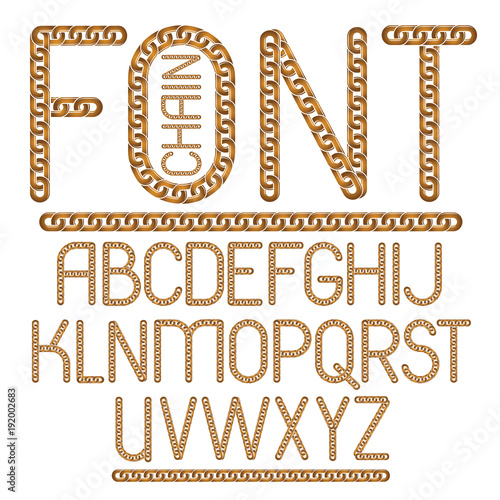 Vector English alphabet letters collection. Capital decorative font created using connected chain link.