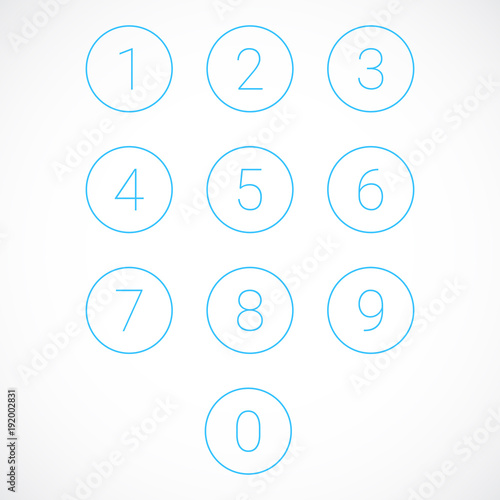 Set of 0-9 numbers. Blue number icons
