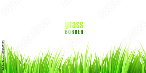 Grass seamless border with fresh green tufts isolated on white background