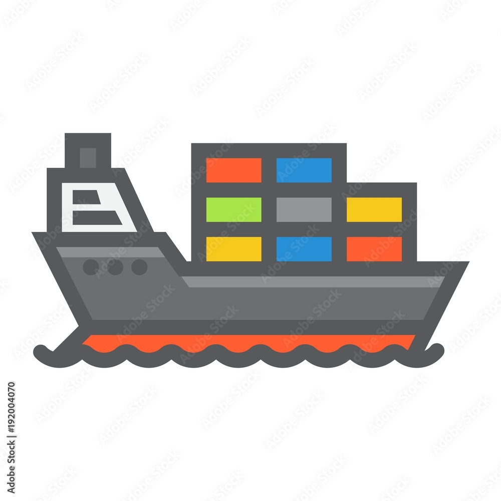 Cargo ship filled outline icon, logistic and delivery, transport sign vector graphics, a colorful line pattern on a white background, eps 10. Cargo ship filled outline icon, logistic and delivery, transport sign vector graphics, a colorful line pattern on a white background, eps 10.