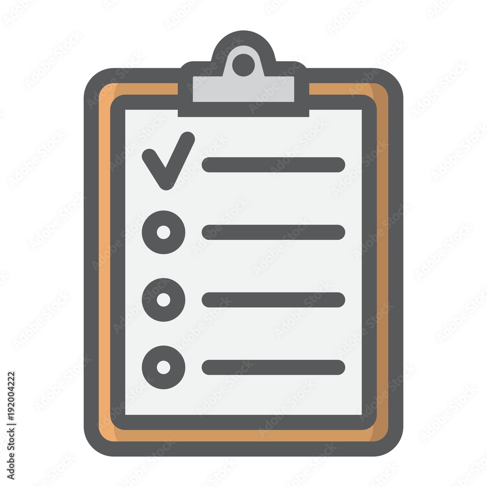 Checklist filled outline icon, clipboard and note, checkmark sign vector graphics, a colorful line pattern on a white background, eps 10. Checklist filled outline icon, clipboard and note, checkmark sign vector graphics, a colorful line pattern on a white background, eps 10.