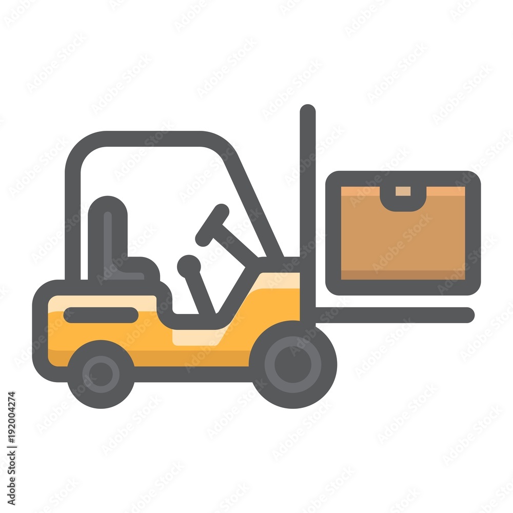 Forklift delivery truck filled outline icon, logistic and delivery, cargo vehicle sign vector graphics, a colorful line pattern on a white background, eps 10.