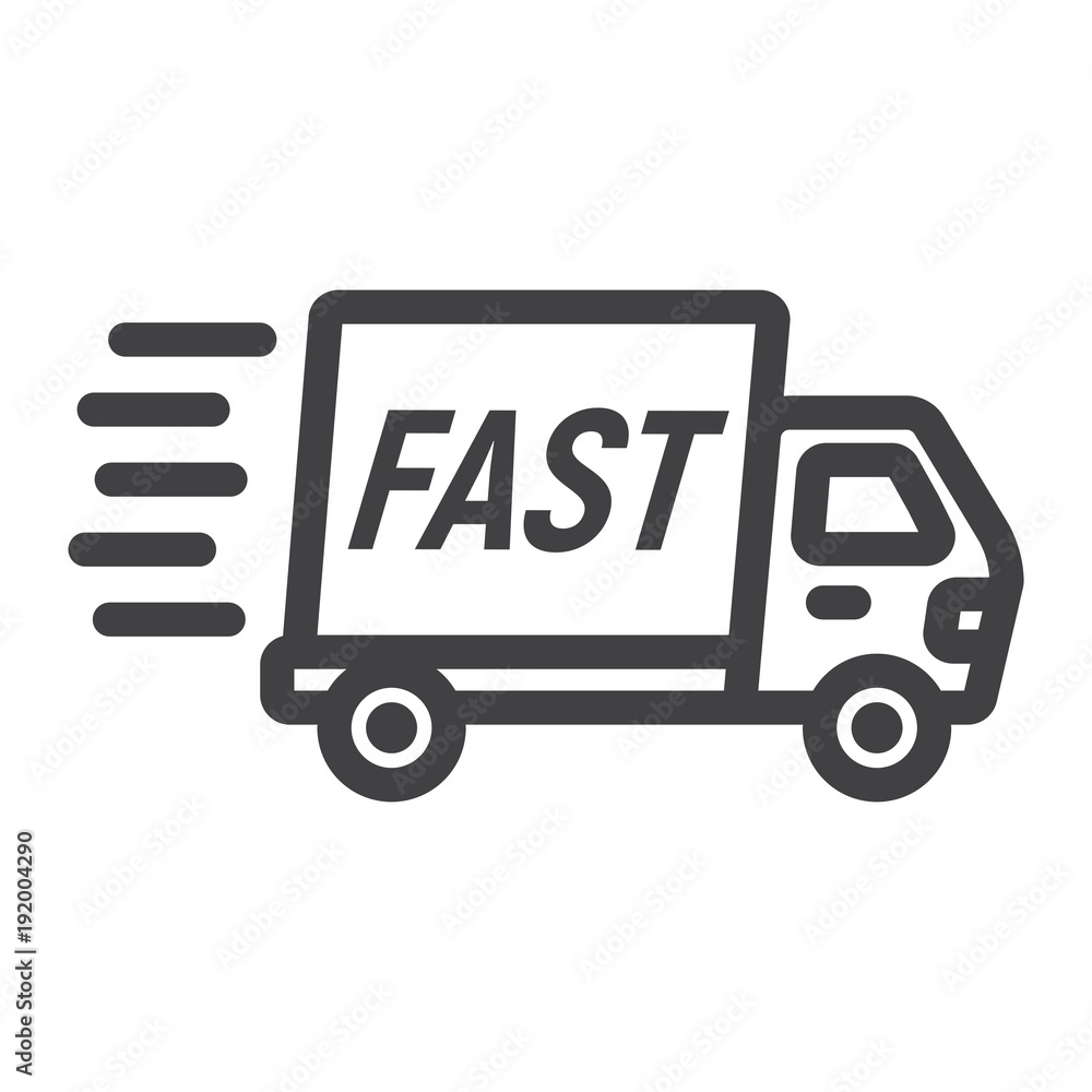 Fast shipping line icon, logistic and delivery truck, carton box sign vector graphics, a linear pattern on a white background, eps 10. Fast shipping line icon, logistic and delivery truck, carton box sign vector graphics, a linear pattern on a white background, eps 10.