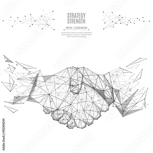 Abstract mash line and point Business handshake origami on white background with an inscription. Starry sky or space, consisting of stars and the universe. Vector business illustration