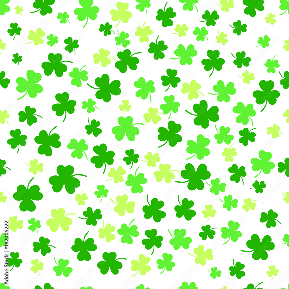 Seamless clover leaf flat design green pattern falling on white background vector illustration