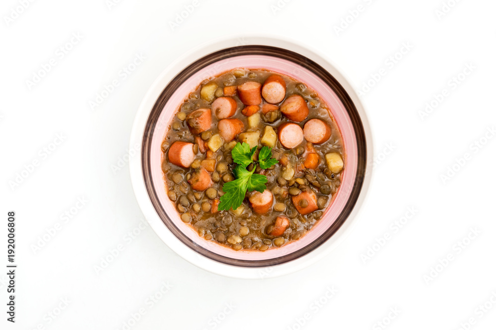 Traditional homemade Sausages with beans soup Traditional homemade Sausages with beans soup