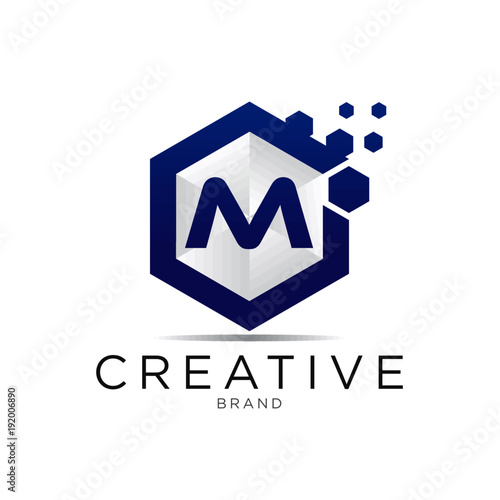 m letter hexagonal pixel logo