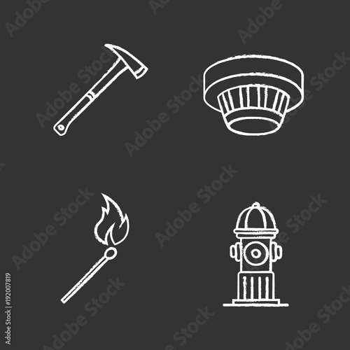 Firefighting chalk icons set