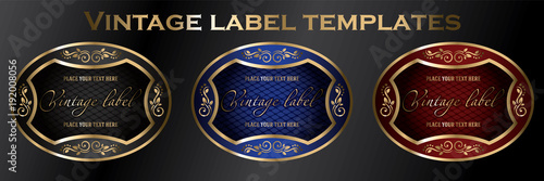Set of gold-framed vintage label templates