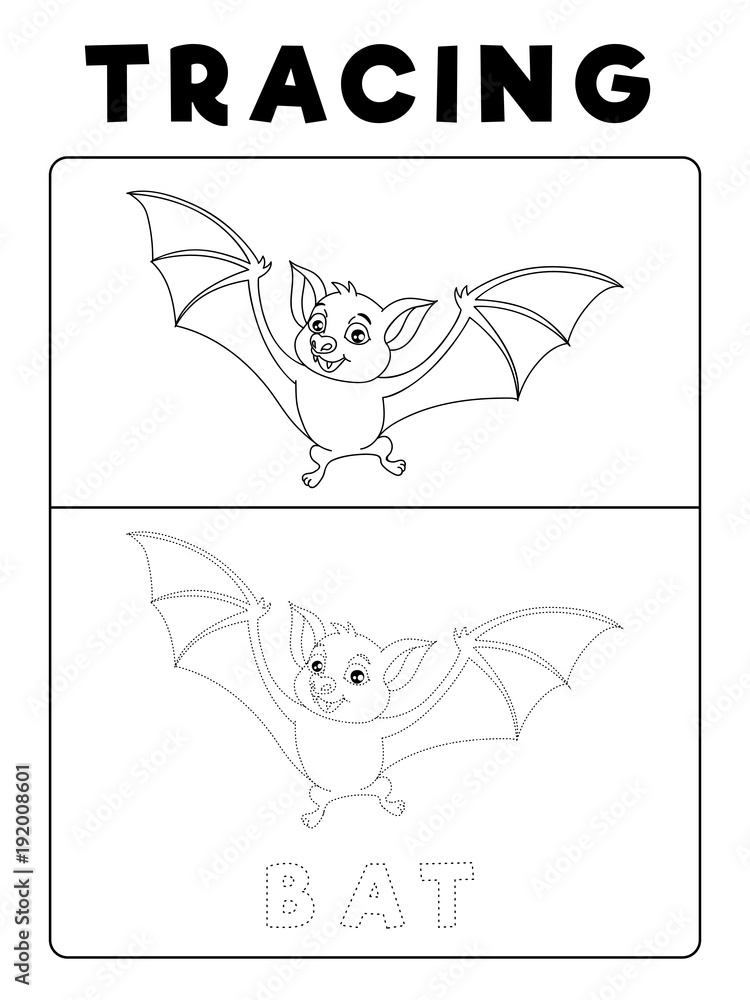 Funny Bat Tracing Book with Example. Preschool worksheet for practicing fine motor skill. Vector Animal Cartoon Illustration for Children. Stock Vector | Adobe Stock funny-bat-tracing-book-with-example-preschool-worksheet-for-practicing-fine-motor-skill-vector-animal-cartoon-illustration-for-children-stock-vector-adobe-stock