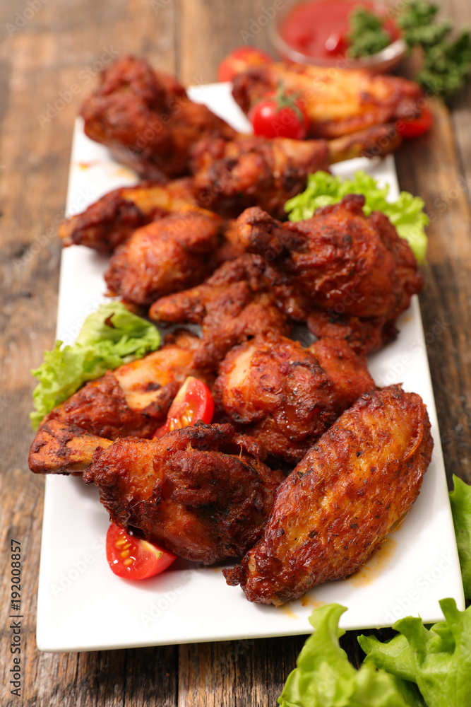 fried barbecue chicken wings and leg