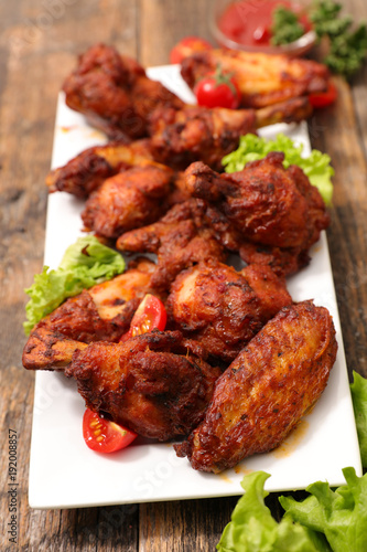fried barbecue chicken wings and leg