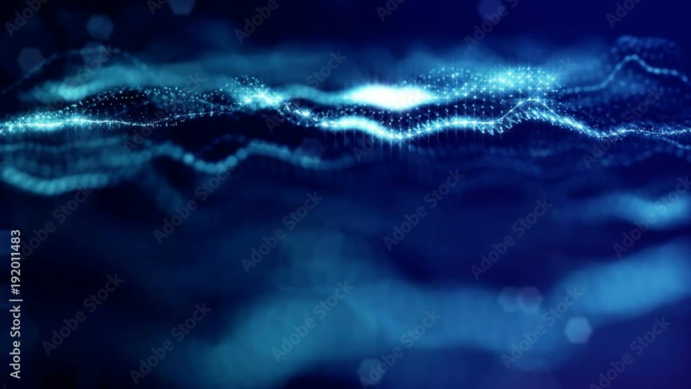 3d rendering background with particles with depth of field. Loop animation, seamless footage. Dark digital abstract background with beautiful glowing particles form concept of digital world. Blue V5 3d rendering background with particles with depth of field. Loop animation, seamless footage. Dark digital abstract background with beautiful glowing particles form concept of digital world. Blue V5