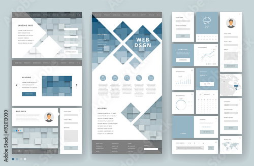Website template design with interface elements