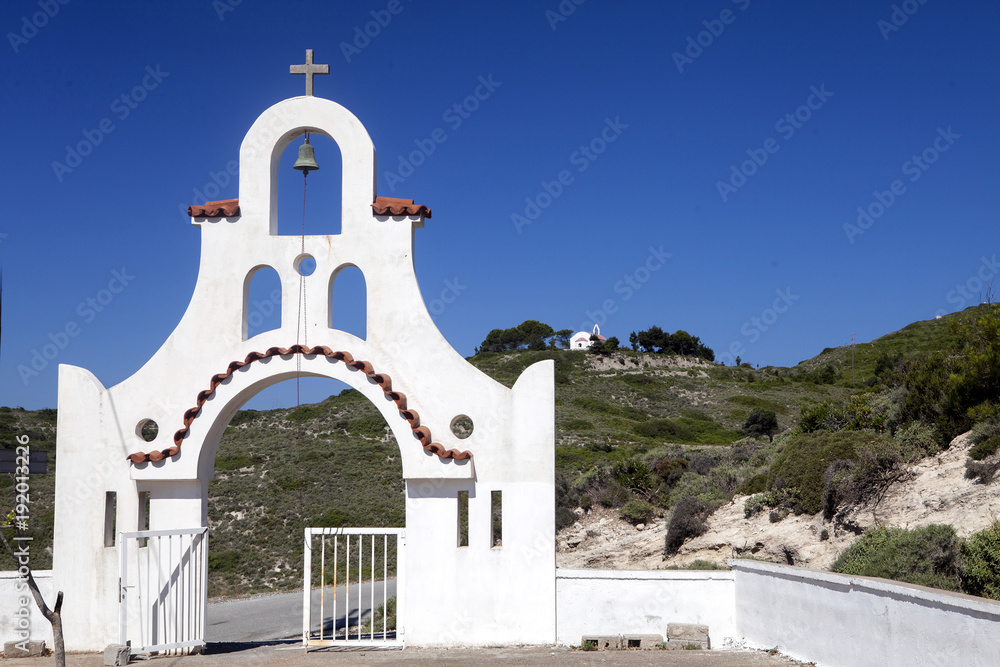 Orthodox church in the mountains, Rhodes, Greece