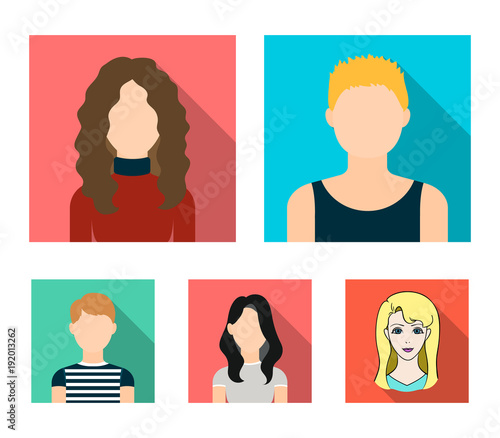A dark girl, a redheaded boy, a curly-haired woman. A teenage blond.Avatar set collection icons in flat style vector symbol stock illustration web.