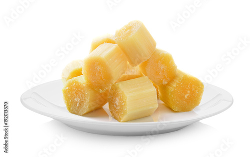 Sugarcane plate on white background