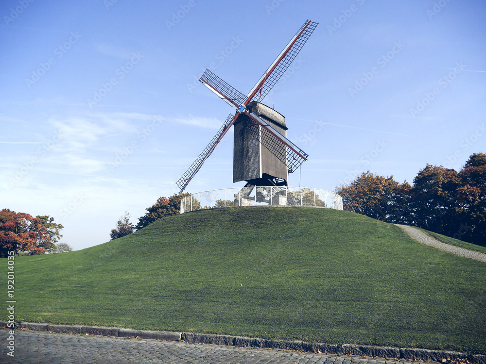 Windmill on bank, Belgium