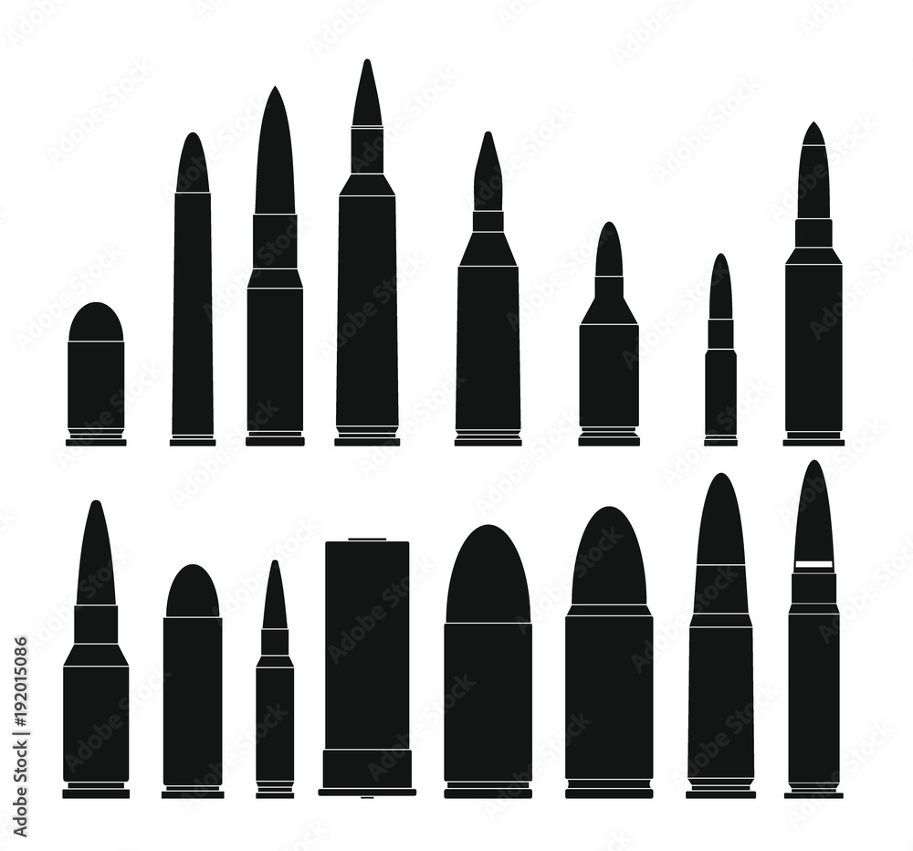 Bullet gun military icons set. Simple illustration of 16 bullet gun military vector icons for web Bullet gun military icons set. Simple illustration of 16 bullet gun military vector icons for web