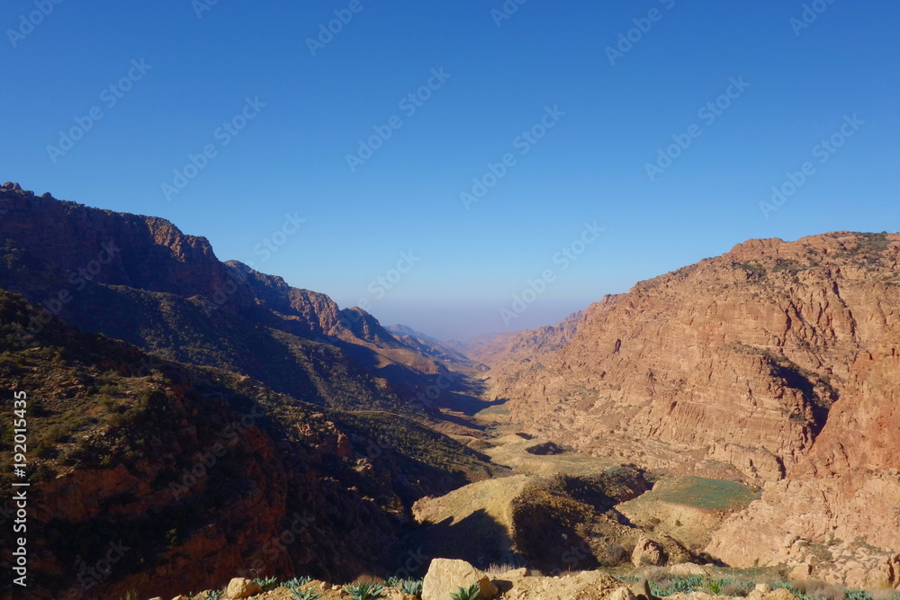 Canyon of Dana Biosphere Nature Reserve landscape from Dana historical village, Jordan, Middle East