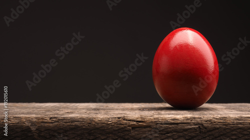 Red Colored Easter egg on wood photo