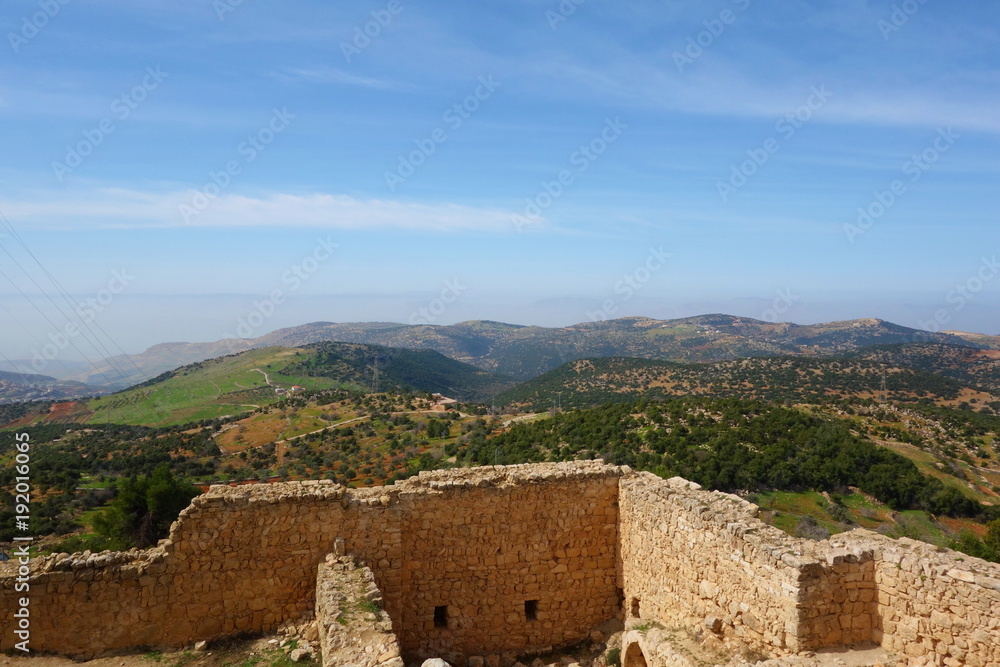 the Jordan Valley seen from the Ajloun Castle, Muslim castle built by the Ayyubids in the 12th century, enlarged by the Mamluks, on a hilltop belonging to the Mount Ajlun district, Middle East
