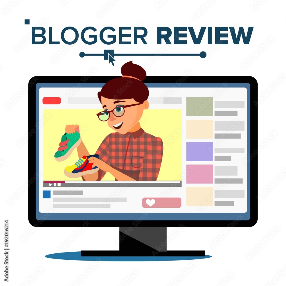 Blogger Review Concept Vetor. Popular Young Video Streamer Blogger Girl,  Woman. Fashion Blog. Live Broadcast. Online Channel. Isolated Flat Cartoon  Illustration Stock Vector | Adobe Stock