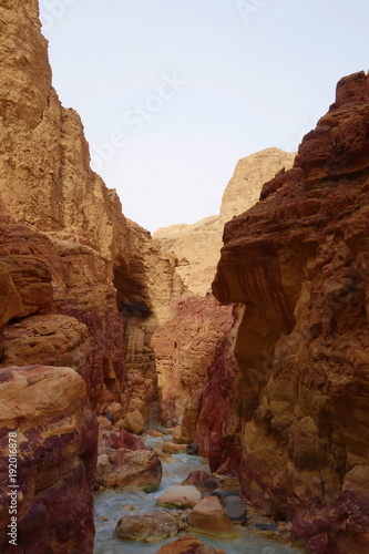 Wadi Zarqa Ma'in canyon located in the mountainous landscape to the east of the Dead Sea, near to Wadi Mujib, Jordan, Middle East