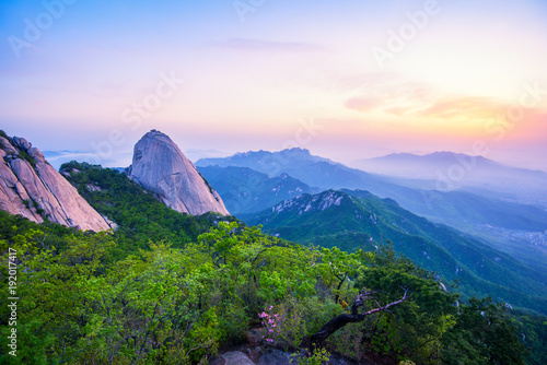 Photography Sunrise of Bukhansan mountain in Seoul City,South Korea