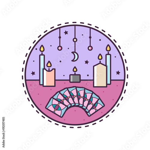 Candles and cards. Vector illustration.
