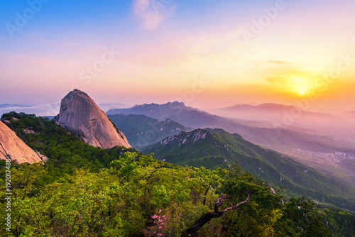 Photography Sunrise of Bukhansan mountain in Seoul City,South Korea