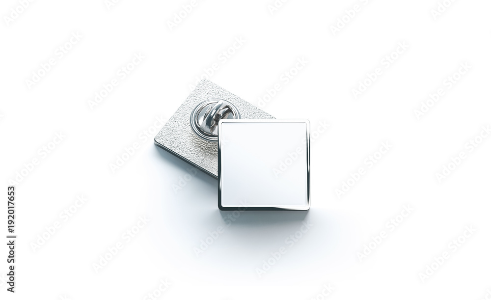 Sticker Plakat Blank white silver lapel badge mock ups stack, 3d rendering